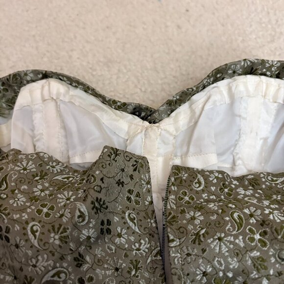 Vintage 1950s Strapless Brocade Party Dress XS Olive Paisley Cupcake Gown Prom - Picture 8 of 12